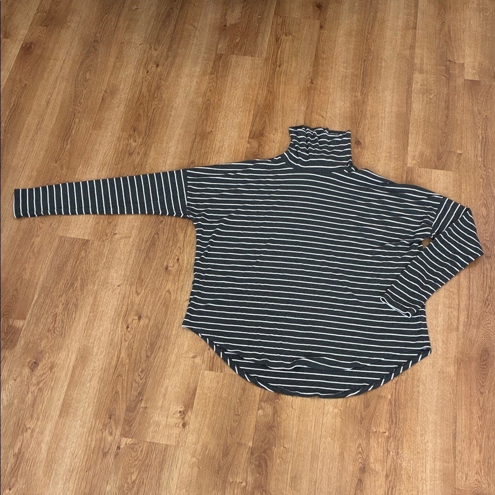 Michael Kors Black and White Striped Turtleneck Top